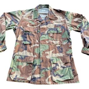 Vintage 80's US Military Woodland Camo Field Jacket Men's Size Large/X-Large